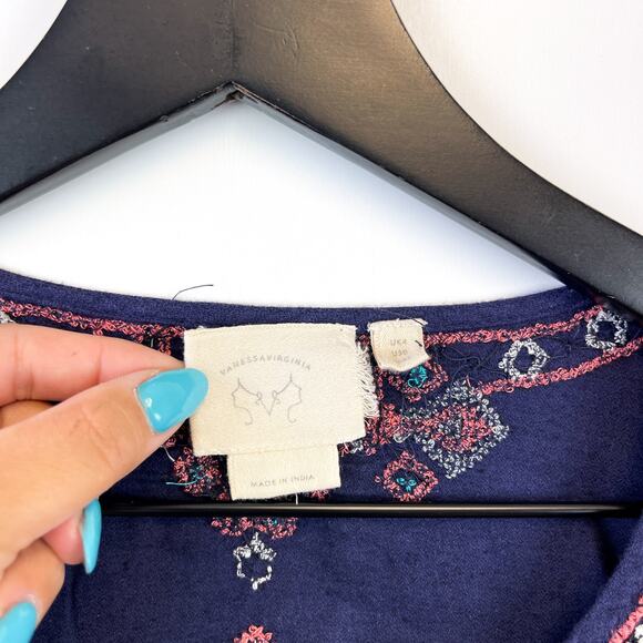 Vanessa Virginia Anthropologie US Size 0 Beaded Embroidered Blouse Top Blue - Picture 4 of 11